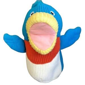 Vintage Mary Meyer Bird Hand Puppet Tweets Cable Knit Chirps Colorful Blue Toy